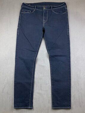 True Religion Men Pants 36 Blue Jeans Geno Relaxed Slim Cable Stitch Thick 36x33